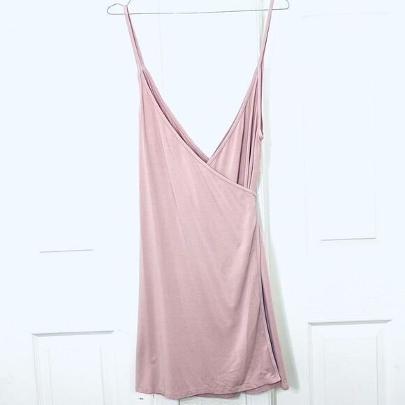 Aritzia Wilfred Free Mystic Dress Mauve Mousse   Pink Wrap Mini Dress Size Large - Picture 2 of 11